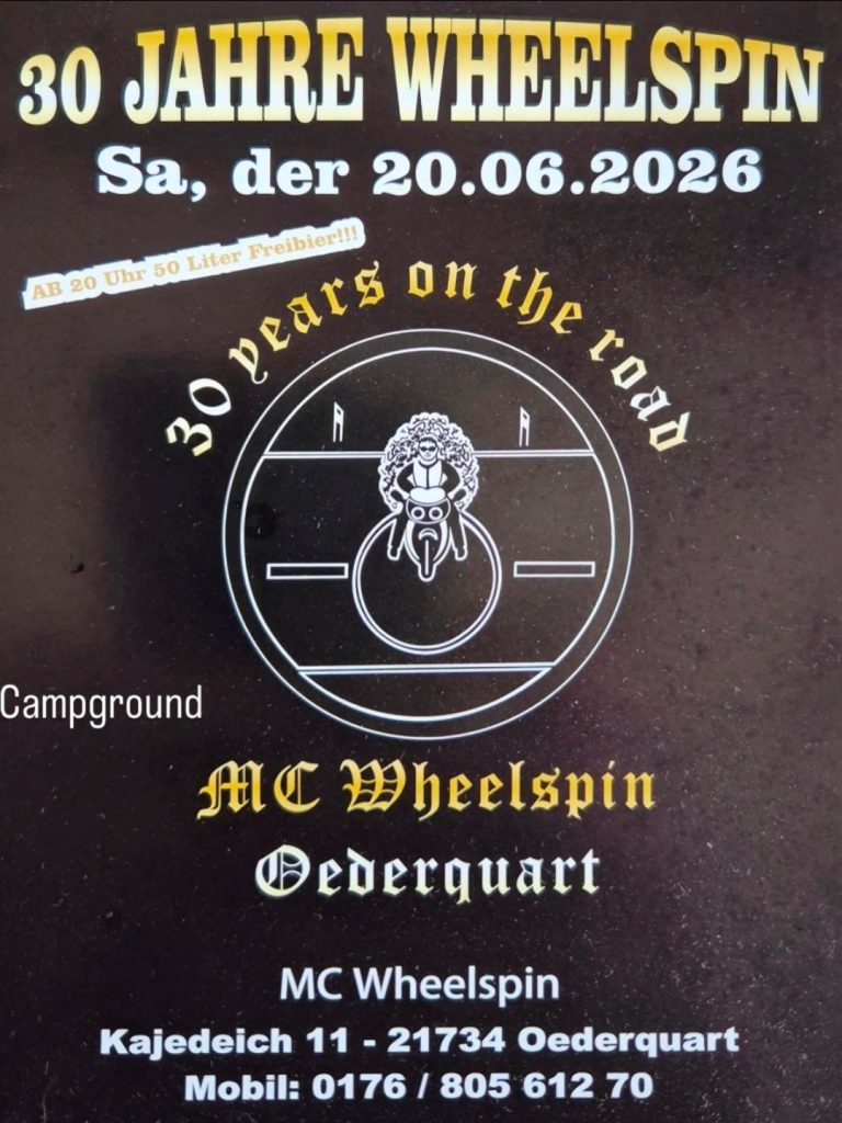 Fleyer und Einladung des Motorradclubs MC Wheelspin zu einem Motorradtreffen. 