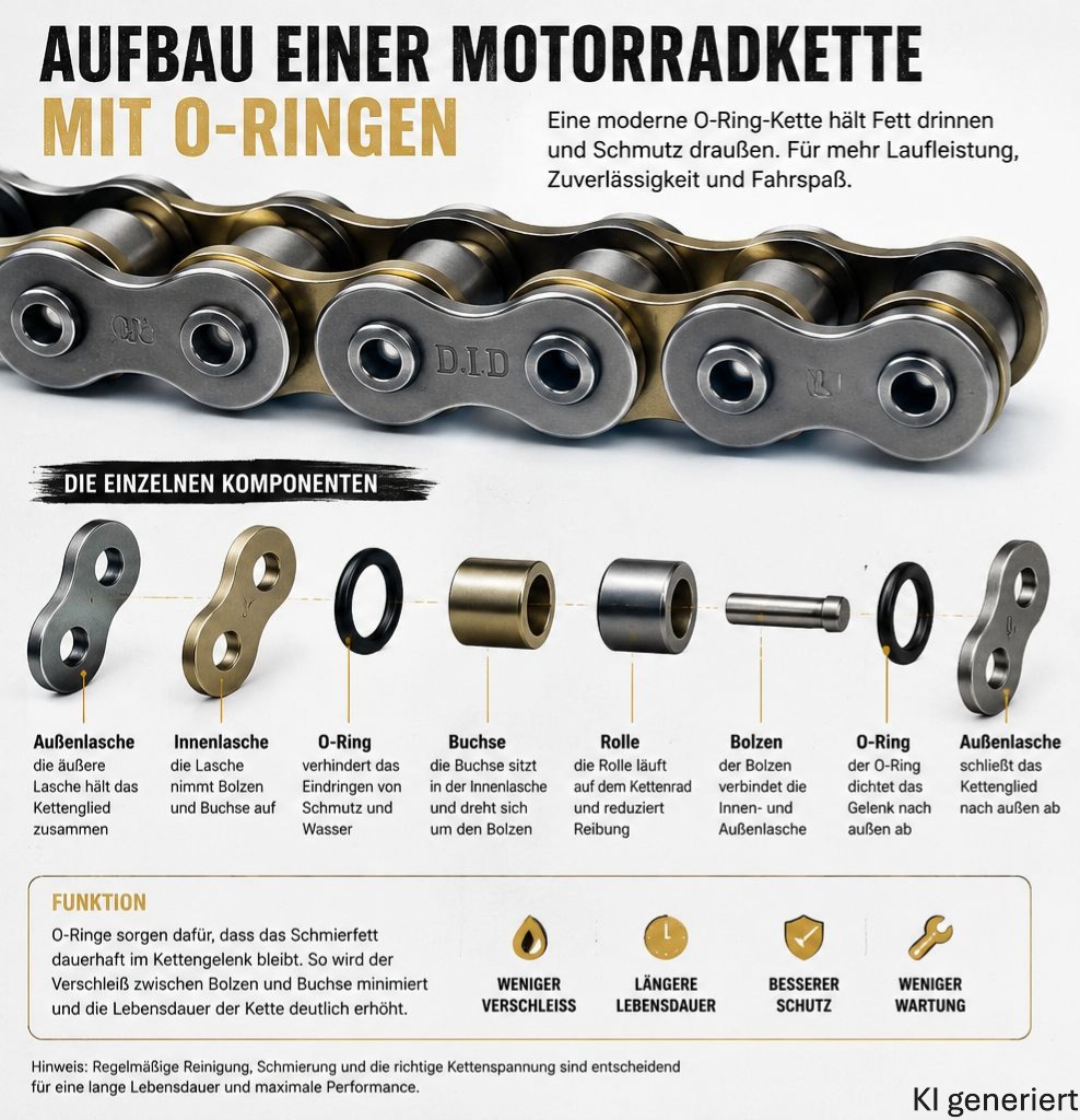 Ansicht des Aufbaus einer Motorradkette 